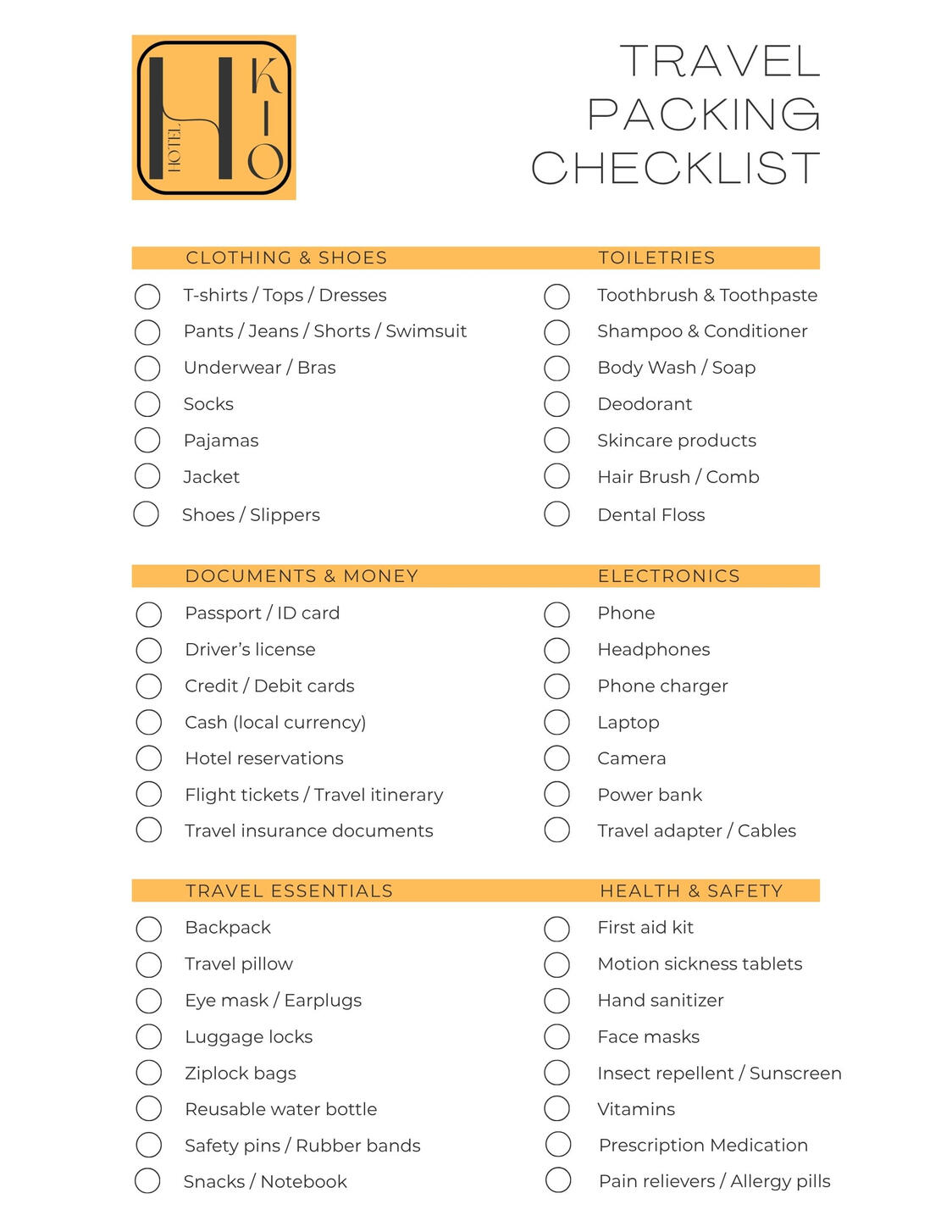 Travel Packing Checklist - FREE
