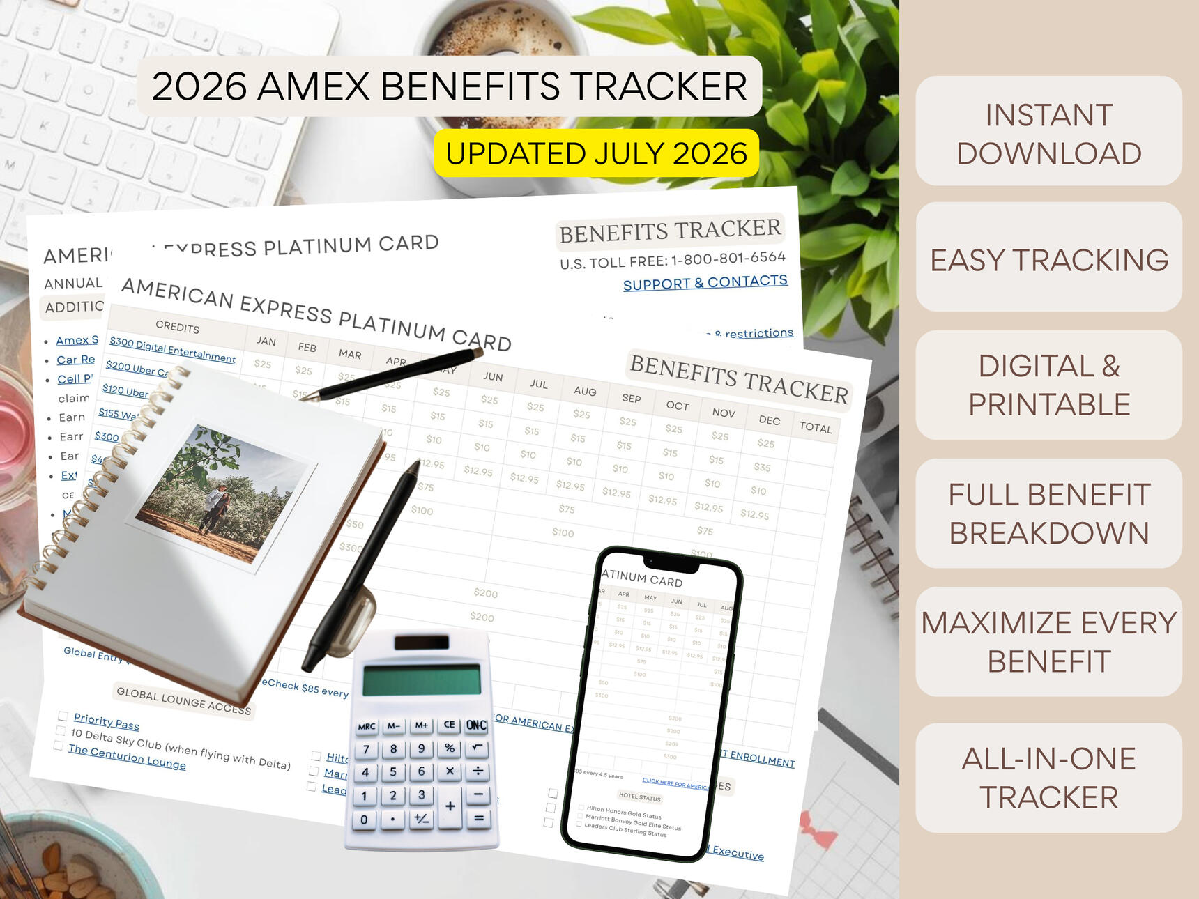 Amex Platinum Card Benefit Tracker - $2.99